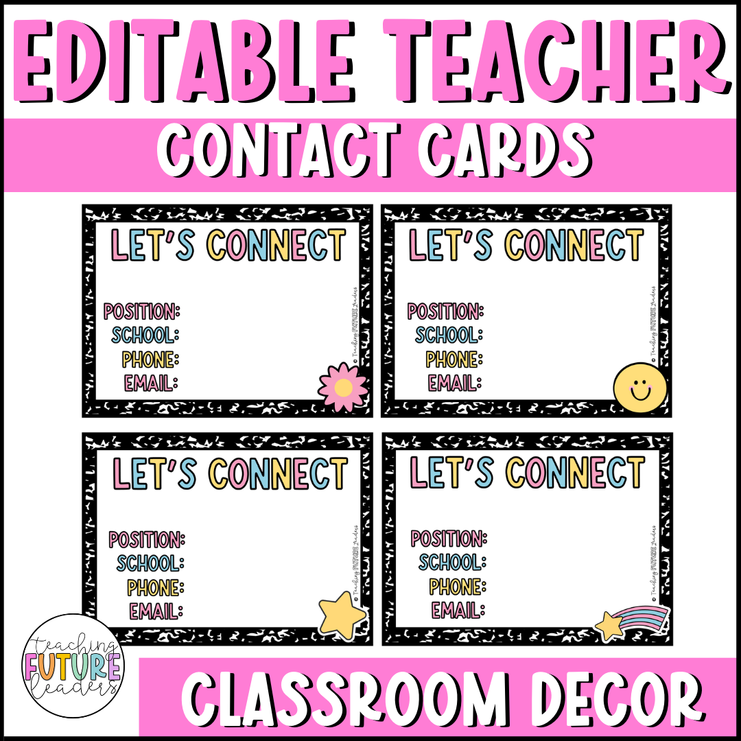 Editable Teacher Contact Cards | Composition Notebook Theme