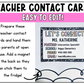 Editable Teacher Contact Cards | Composition Notebook Theme