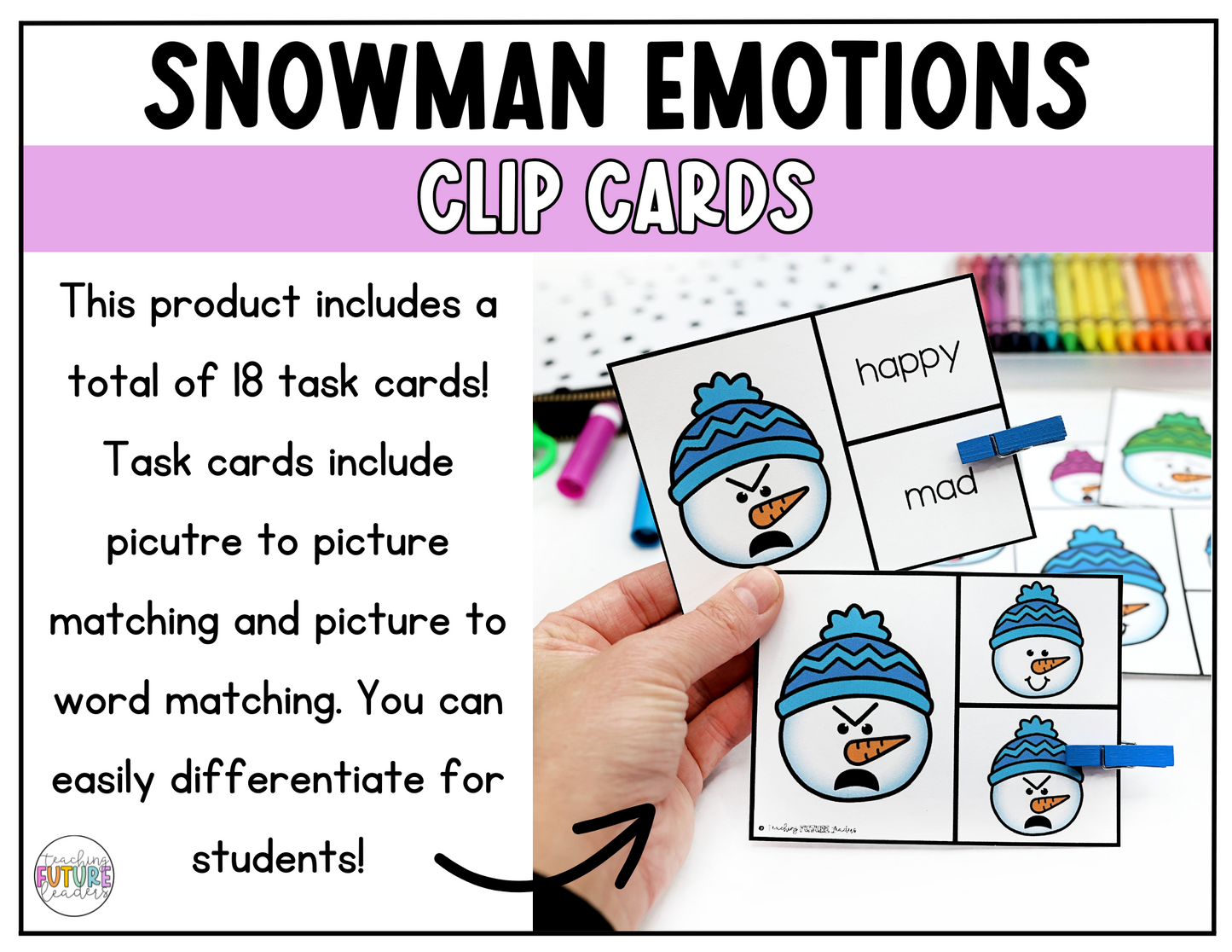 Snowman Emotions Clip Cards