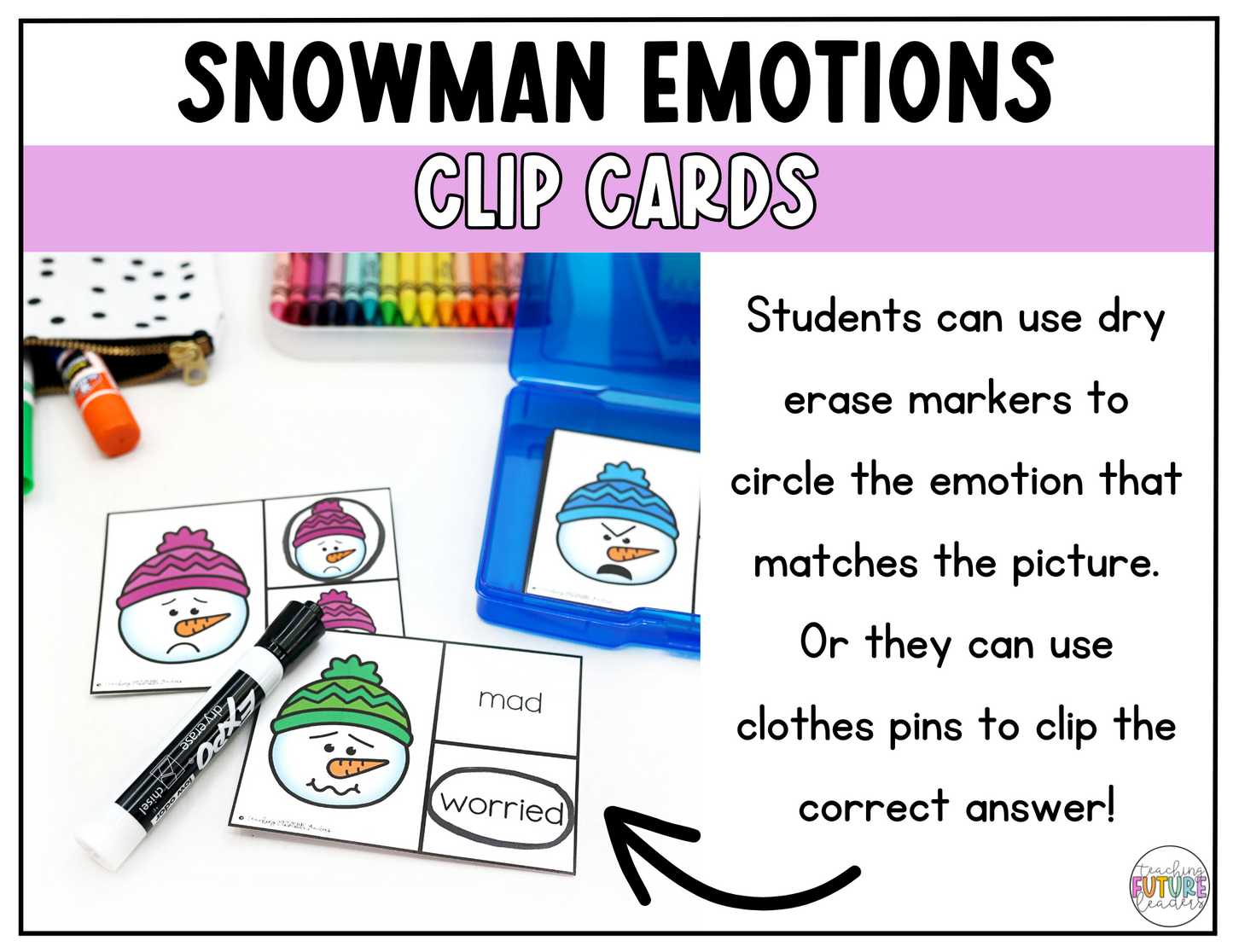 Snowman Emotions Clip Cards